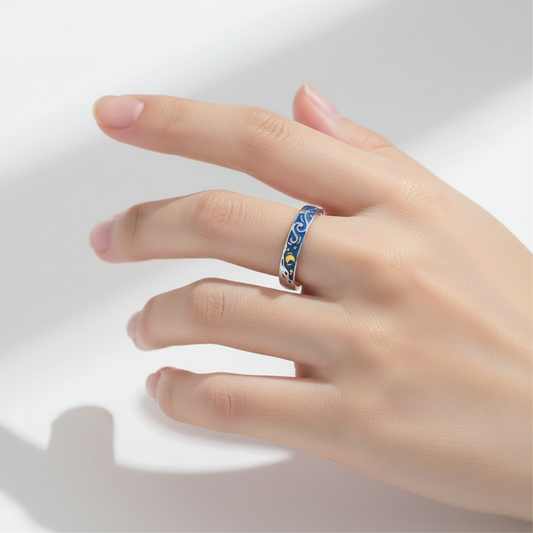 adjustable starry night silver promise rings